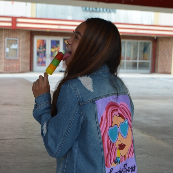 Hand Painted Lady Boss Jean Jacket - Picture 2 of 5